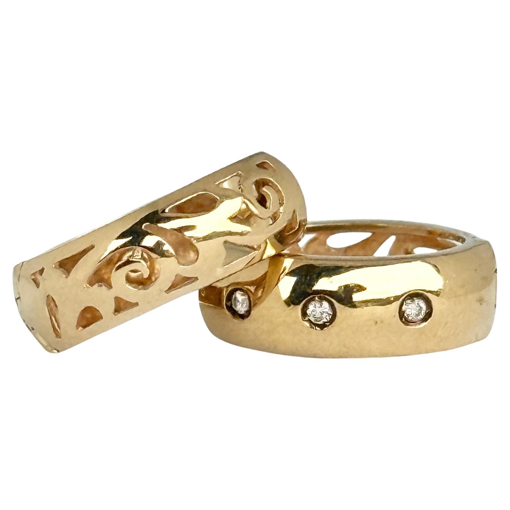 Orecchini a cerchio d
epoca in oro 9 carati e diamanti