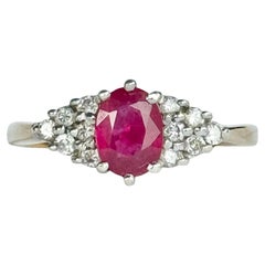 Vintage 9 Carat Gold and Platinum Diamond and Ruby Solitaire Ring