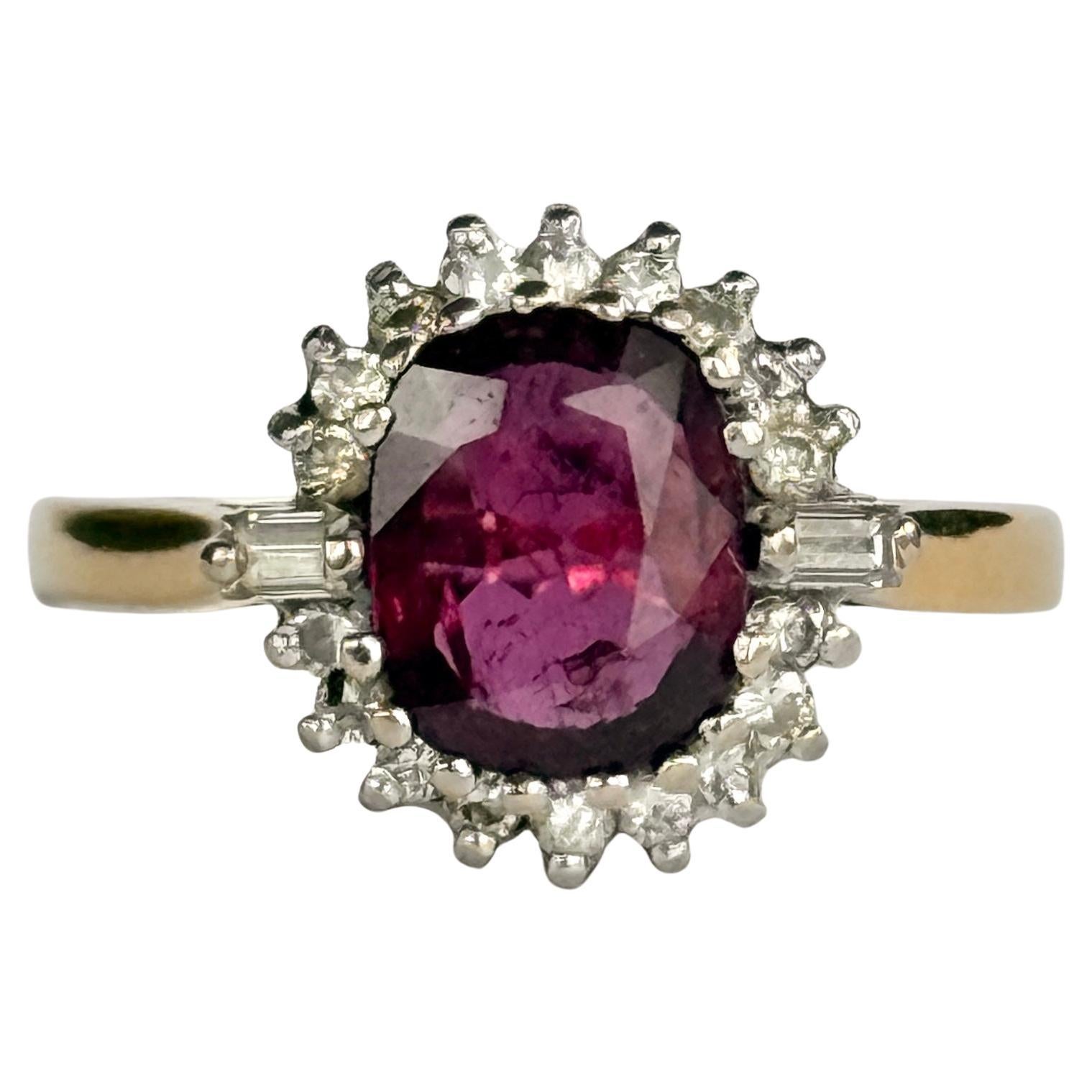 Vintage 9 Carat Gold and Platinum Ruby and Diamond Cluster Ring For Sale