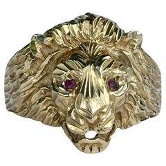 Vintage Bague tête de lion en or 9 carats et rubis