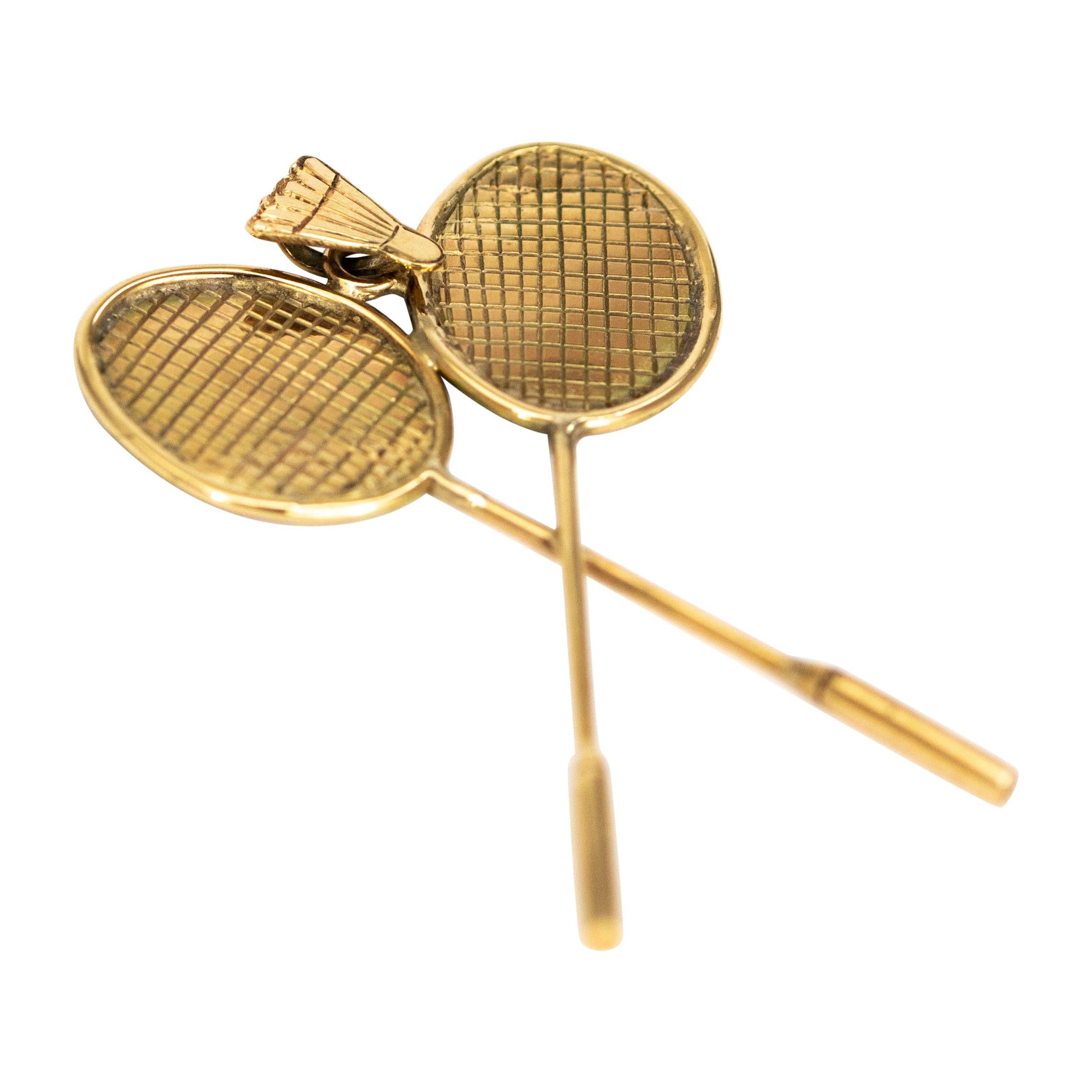 Vintage 9 Carat Gold Badminton Themed Pendant For Sale