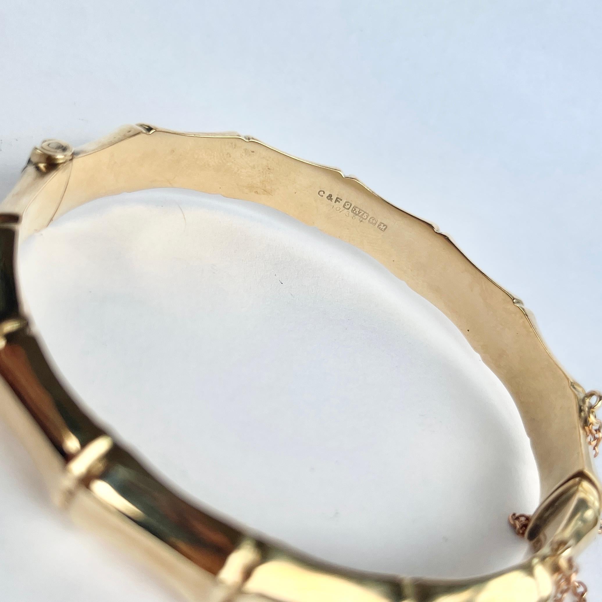 da uomo o donna Bangle di bambù in oro 9 carati vintage in vendita