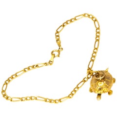 Vintage 9 Carat Gold Bracelet With Turtle Charm