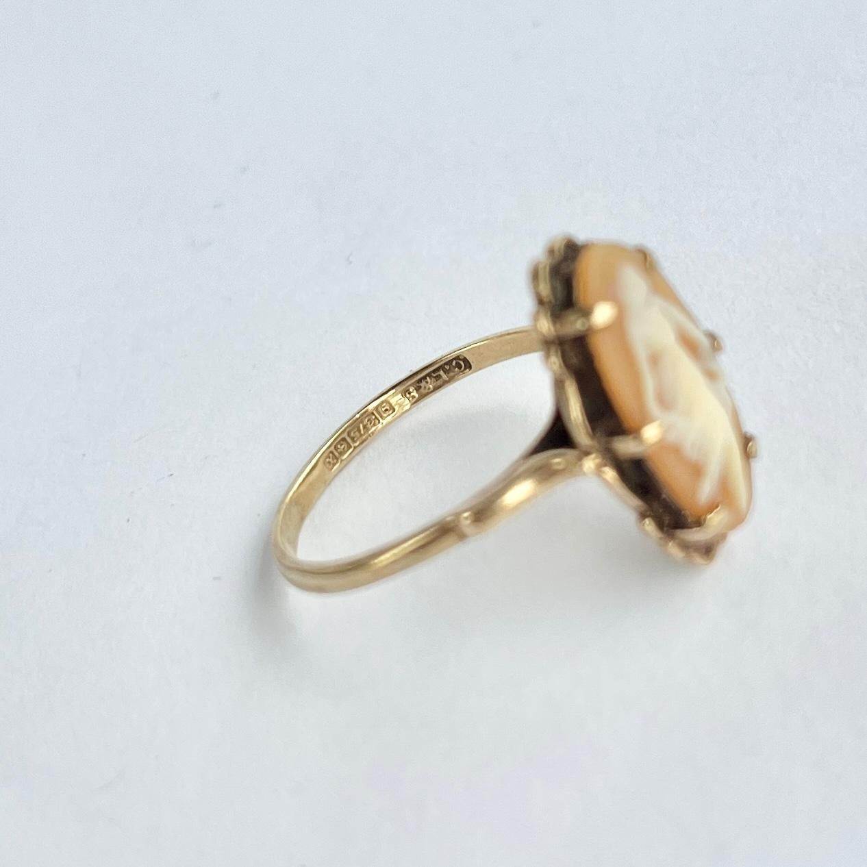 Cameo-Ring aus 9 Karat Gold, Vintage Damen