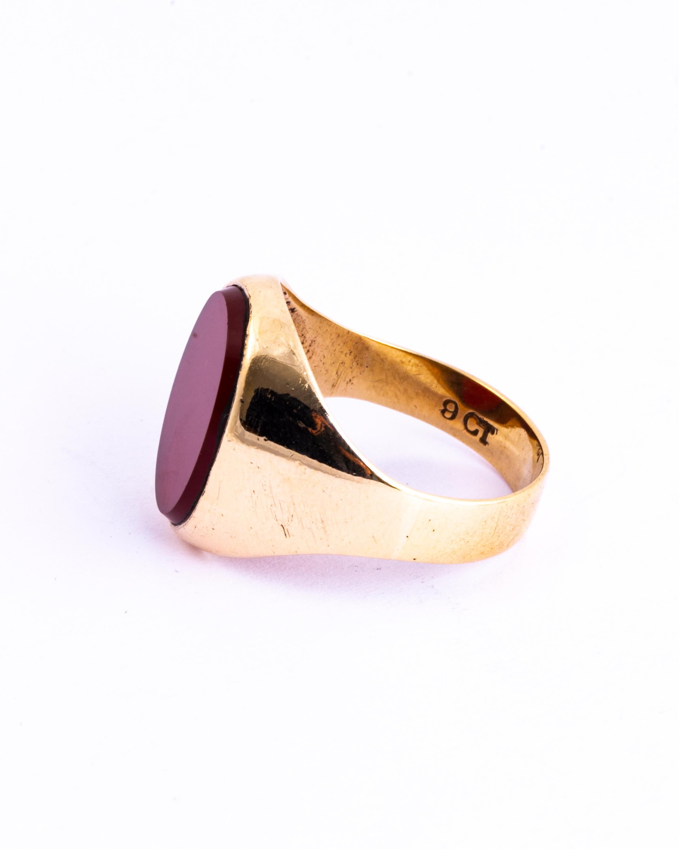 Modern Vintage 9 Carat Gold Carnelian Signet Ring