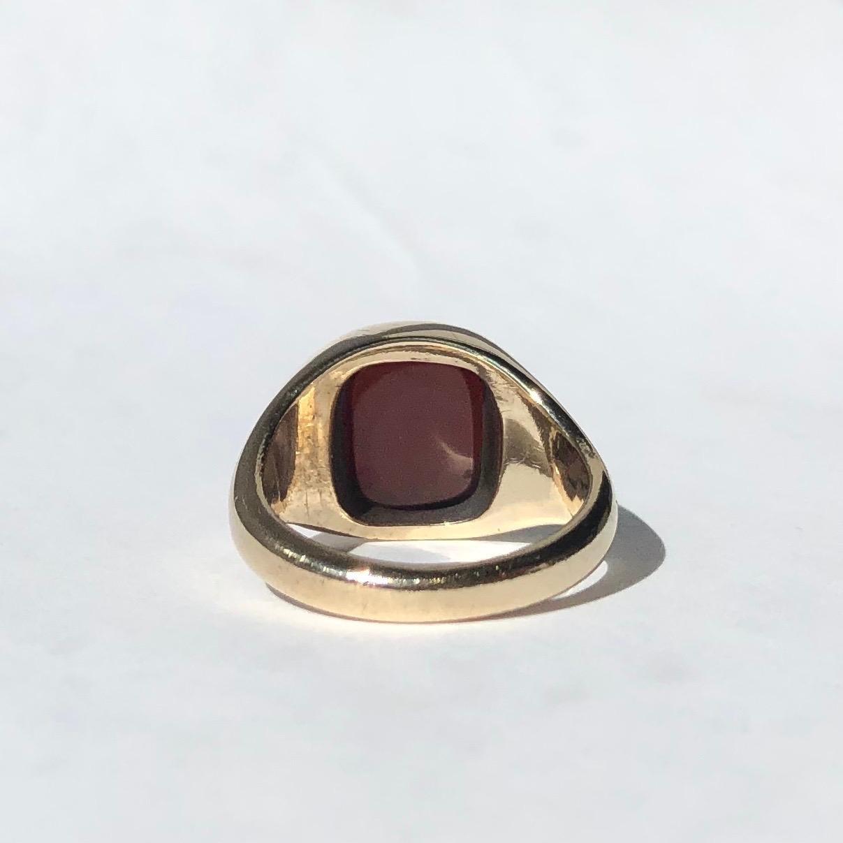 Modern Vintage 9 Carat Gold Carnelian Signet Ring