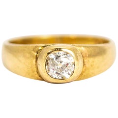 Vintage 9 Carat Gold Cushion Cut Diamond Signet Ring