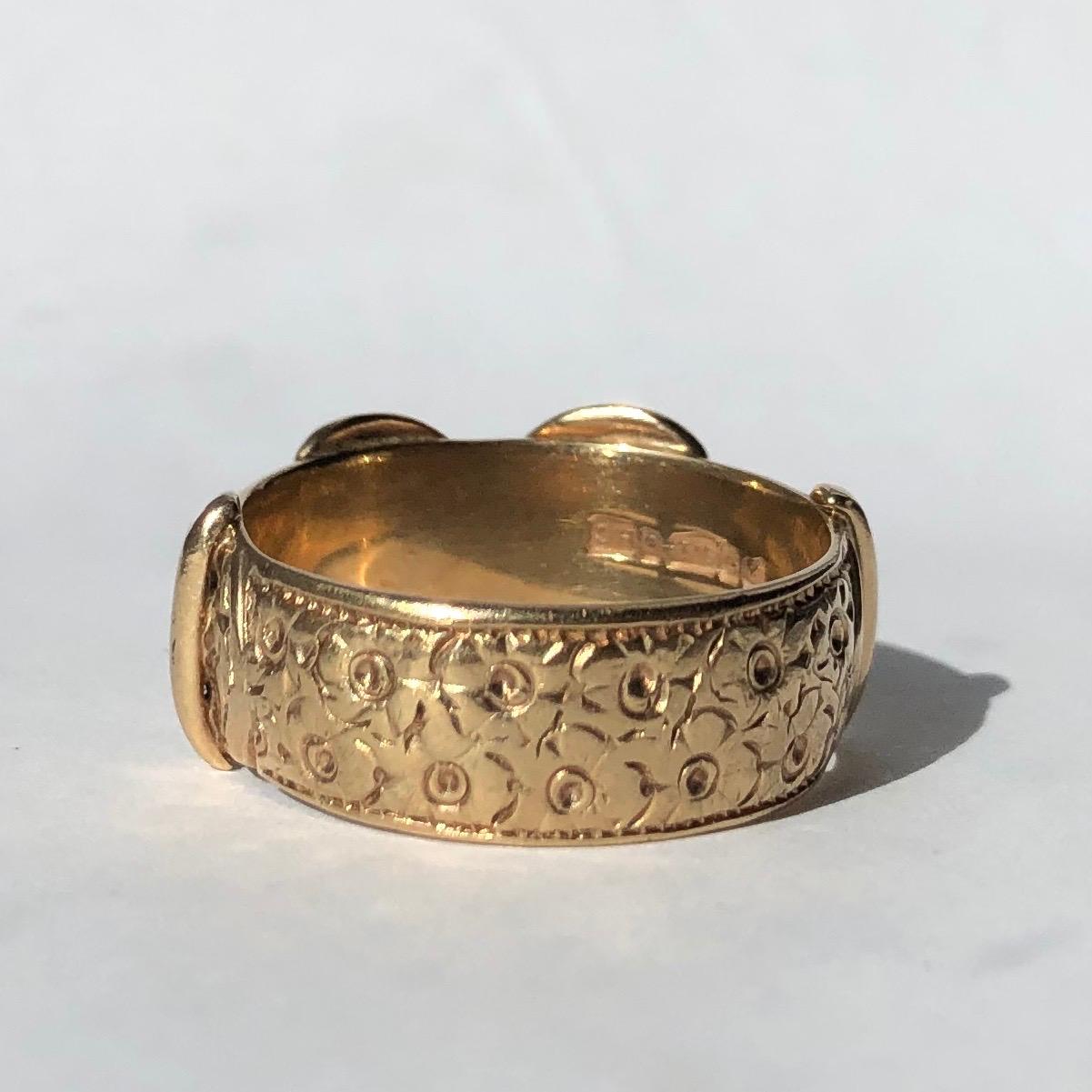 Modern Vintage 9 Carat Gold Double Buckle Gold Band For Sale