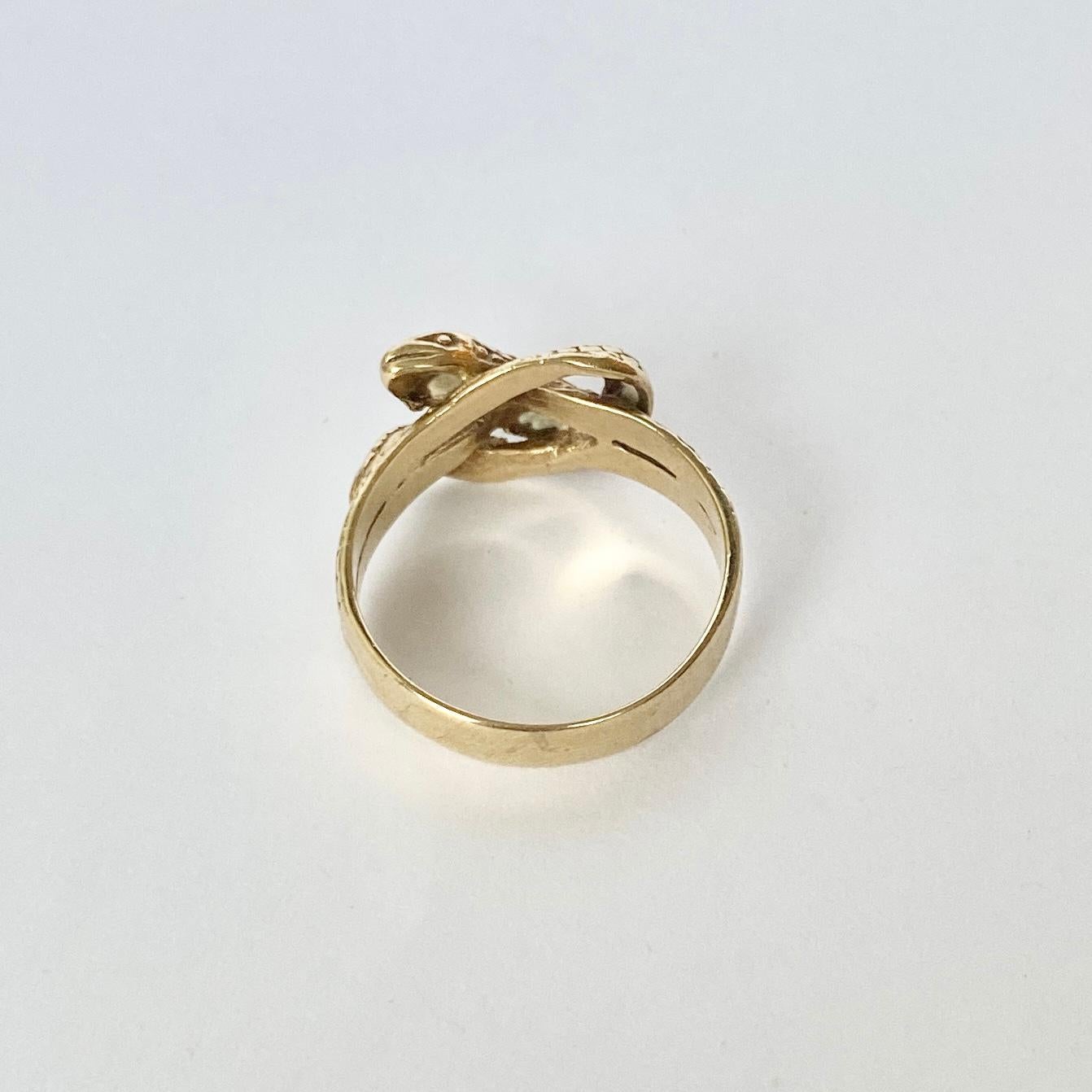 Modern Vintage 9 Carat Gold Double Snake Ring