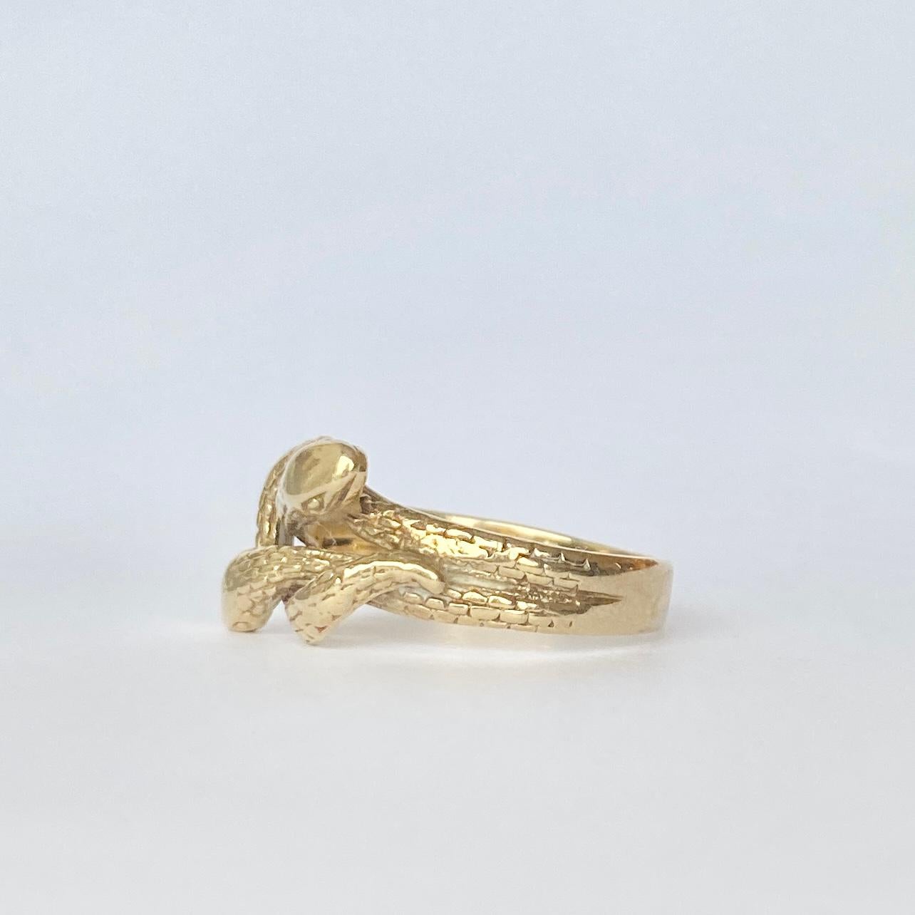 Vintage 9 Carat Gold Double Snake Ring In Good Condition In Chipping Campden, GB