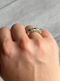 Vintage 9 Carat Gold Emerald and Diamond Five-Stone Ring