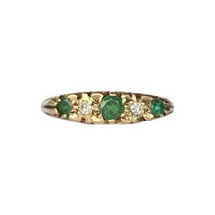 Vintage 9 Carat Gold Emerald and Diamond Five-Stone Ring