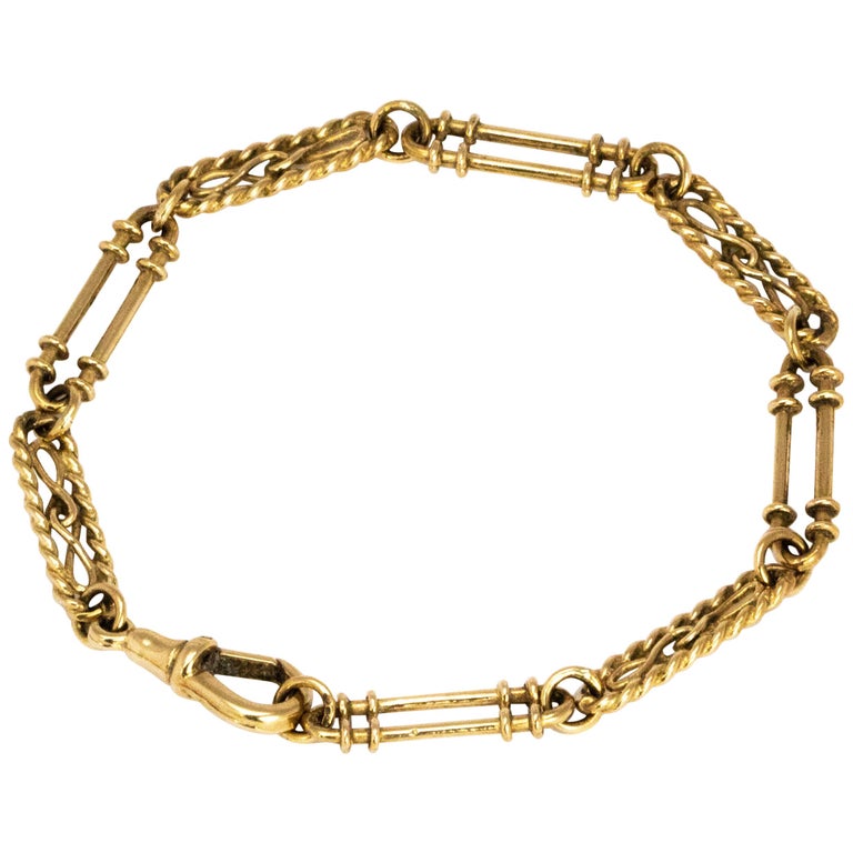 Vintage 9 Carat Gold Fancy Chain Bracelet For Sale at 1stdibs