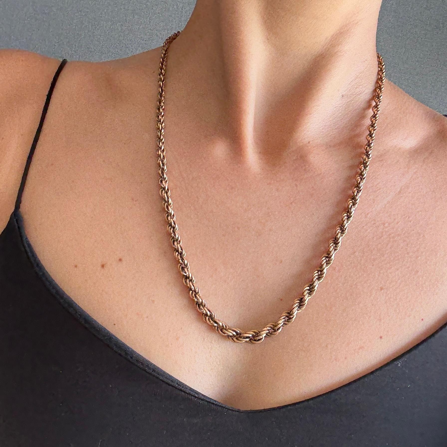da uomo o donna Vintage 9 Carat Gold Graduated Rope Twist Link Necklace in vendita