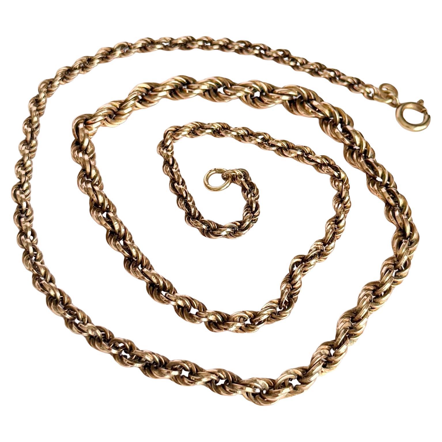 Vintage 9 Carat Gold Graduated Rope Twist Link Necklace