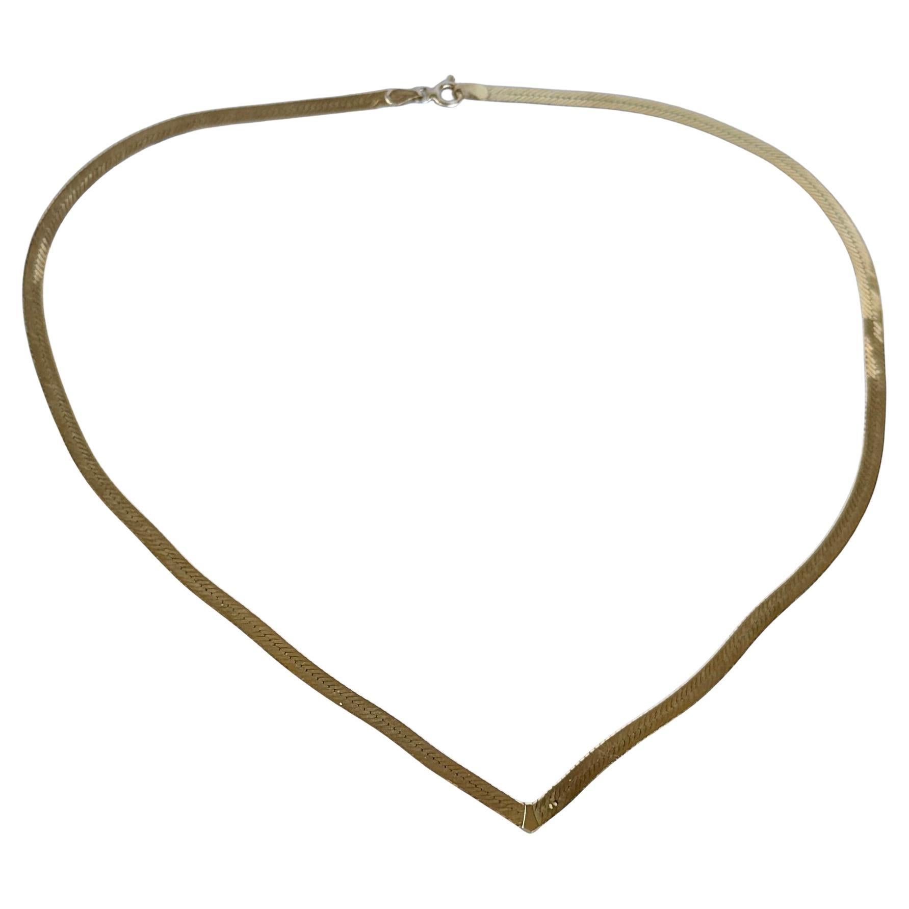 Vintage 9 Carat Gold Herringbone Link Necklace For Sale