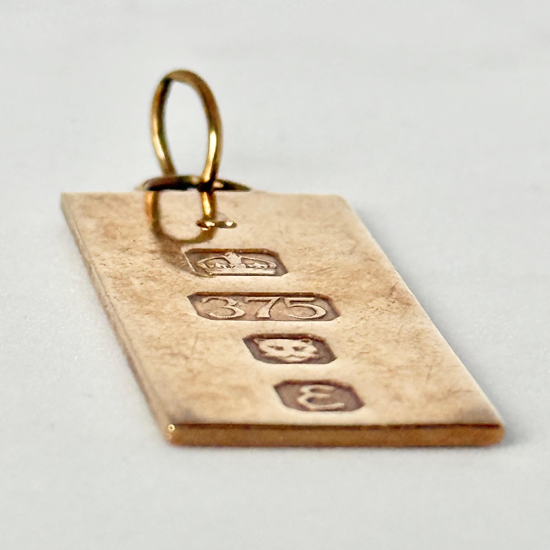 Women's or Men's Vintage 9 Carat Gold Ingot Pendant For Sale