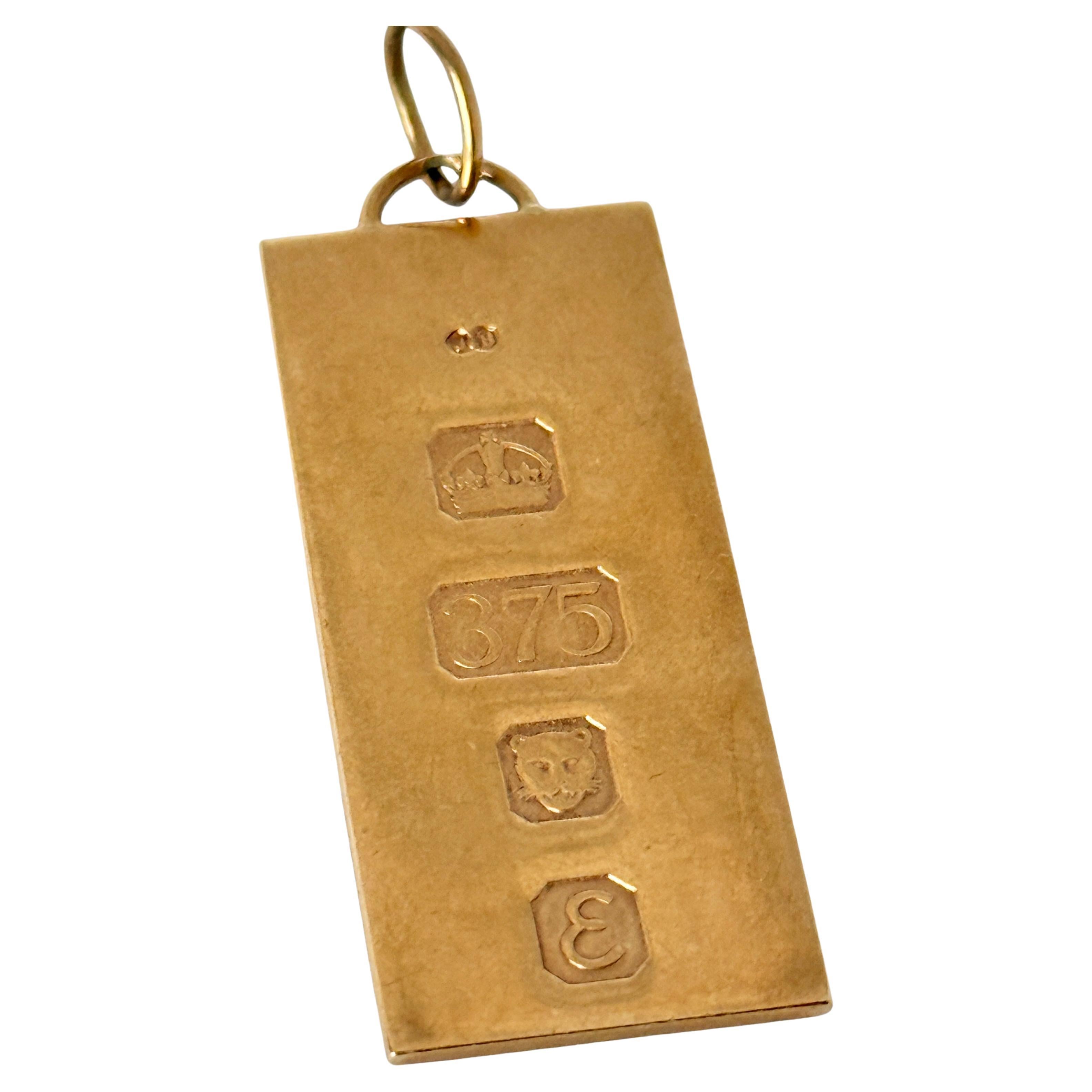 Ciondolo a forma di lingotto in oro 9 carati vintage
