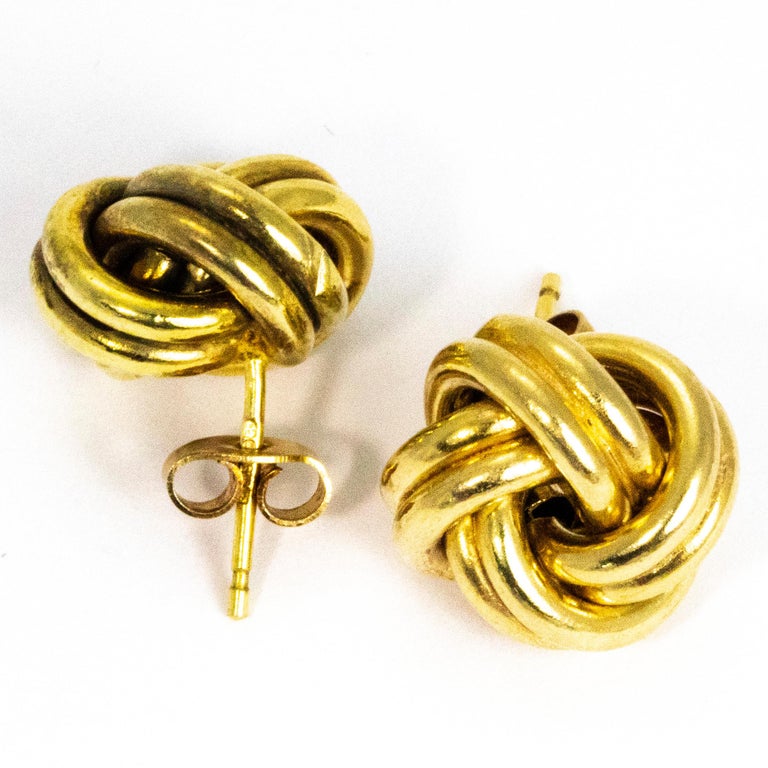 Vintage 9 Carat Gold Knot Detail Stud Earrings at 1stDibs