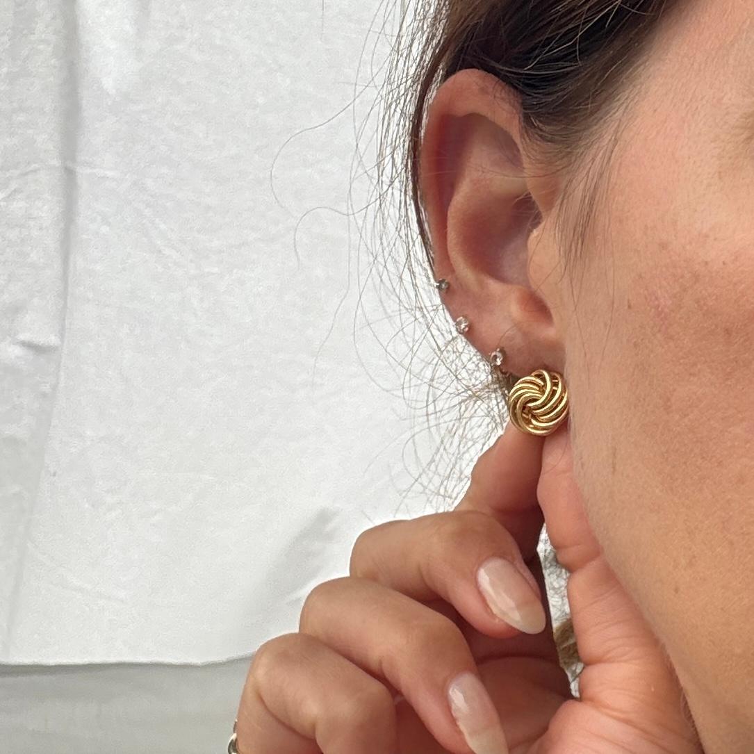 Modern Vintage 9 Carat Gold Knot Stud Earring For Sale