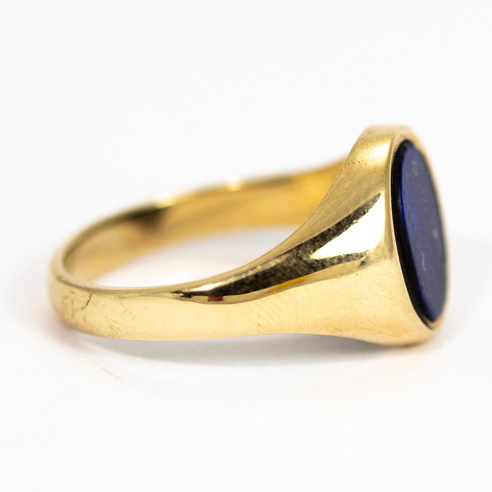Oval Cut Vintage 9 Carat Gold Lapis Lazuli Signet Ring
