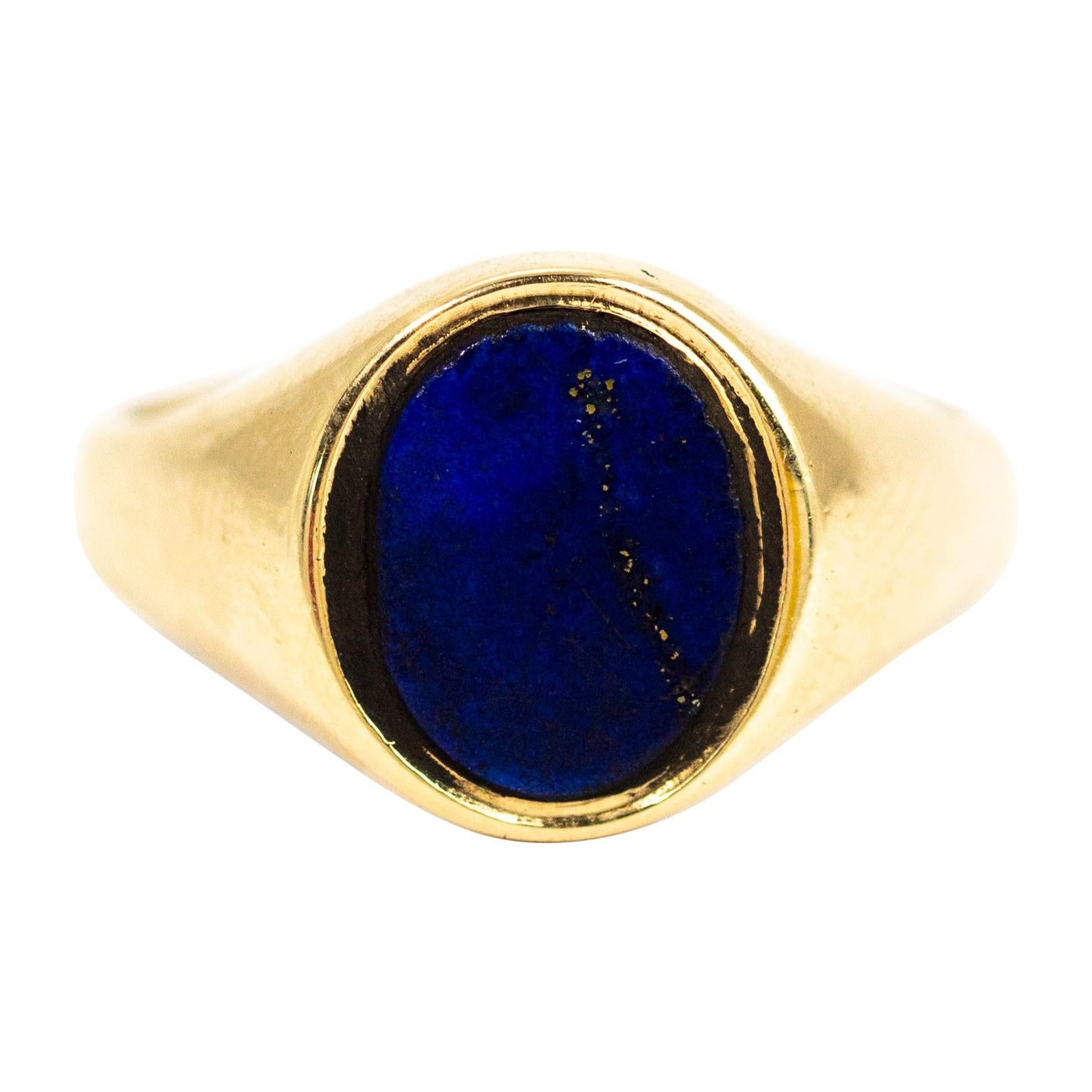 Vintage 9 Carat Gold Lapis Lazuli Signet Ring