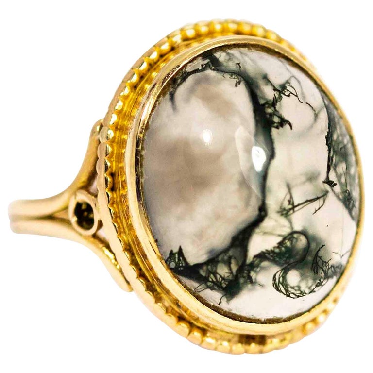 Vintage 925 Silver /& Moss Agate Ring Agate Stone Ring Green Marbled Stone Ring