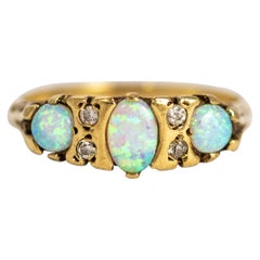 Vintage 9 Carat Gold Opal and Diamond Ring