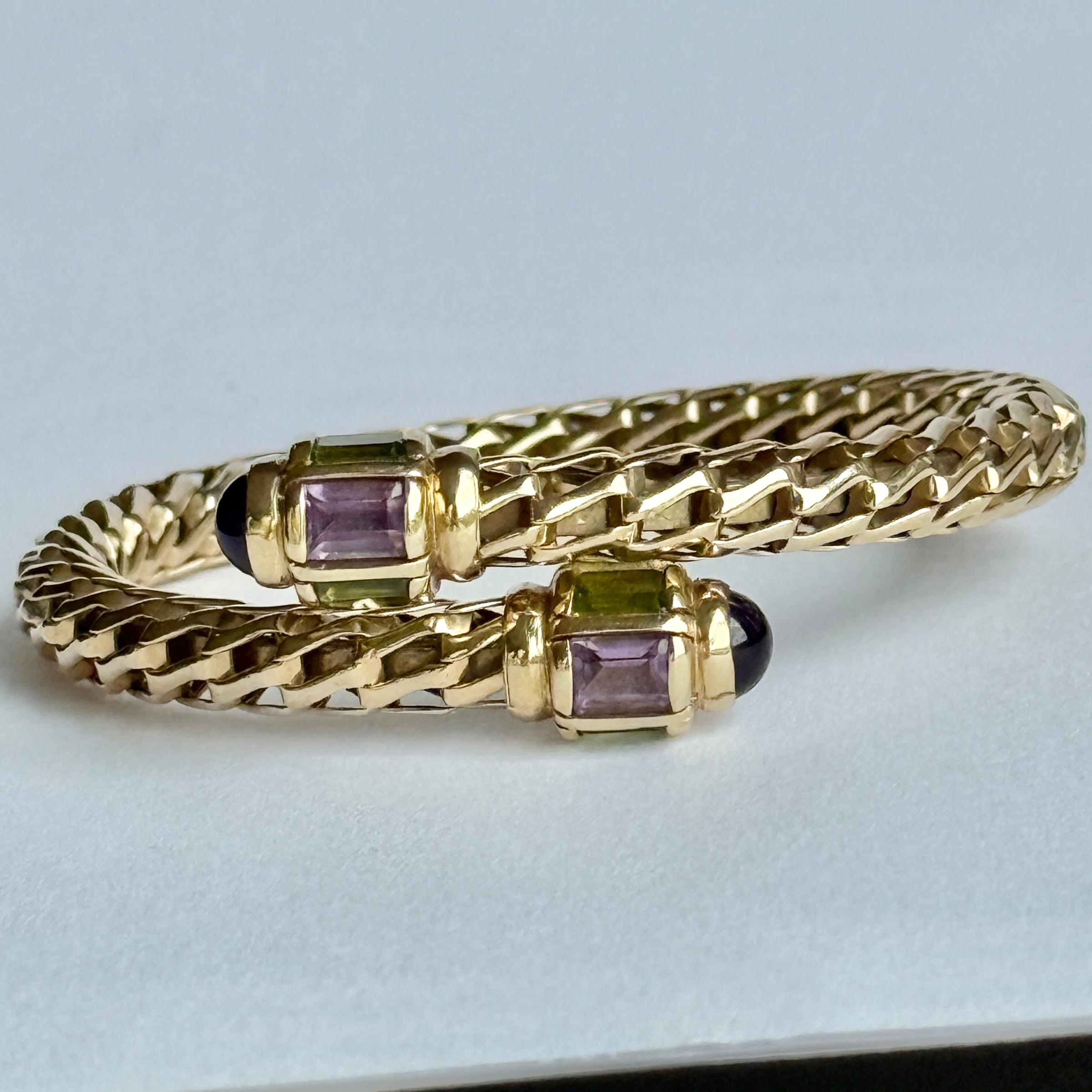 Vintage 9 Karat Gold, Peridot und Amethyst Armreif im Zustand „Gut“ im Angebot in Chipping Campden, GB