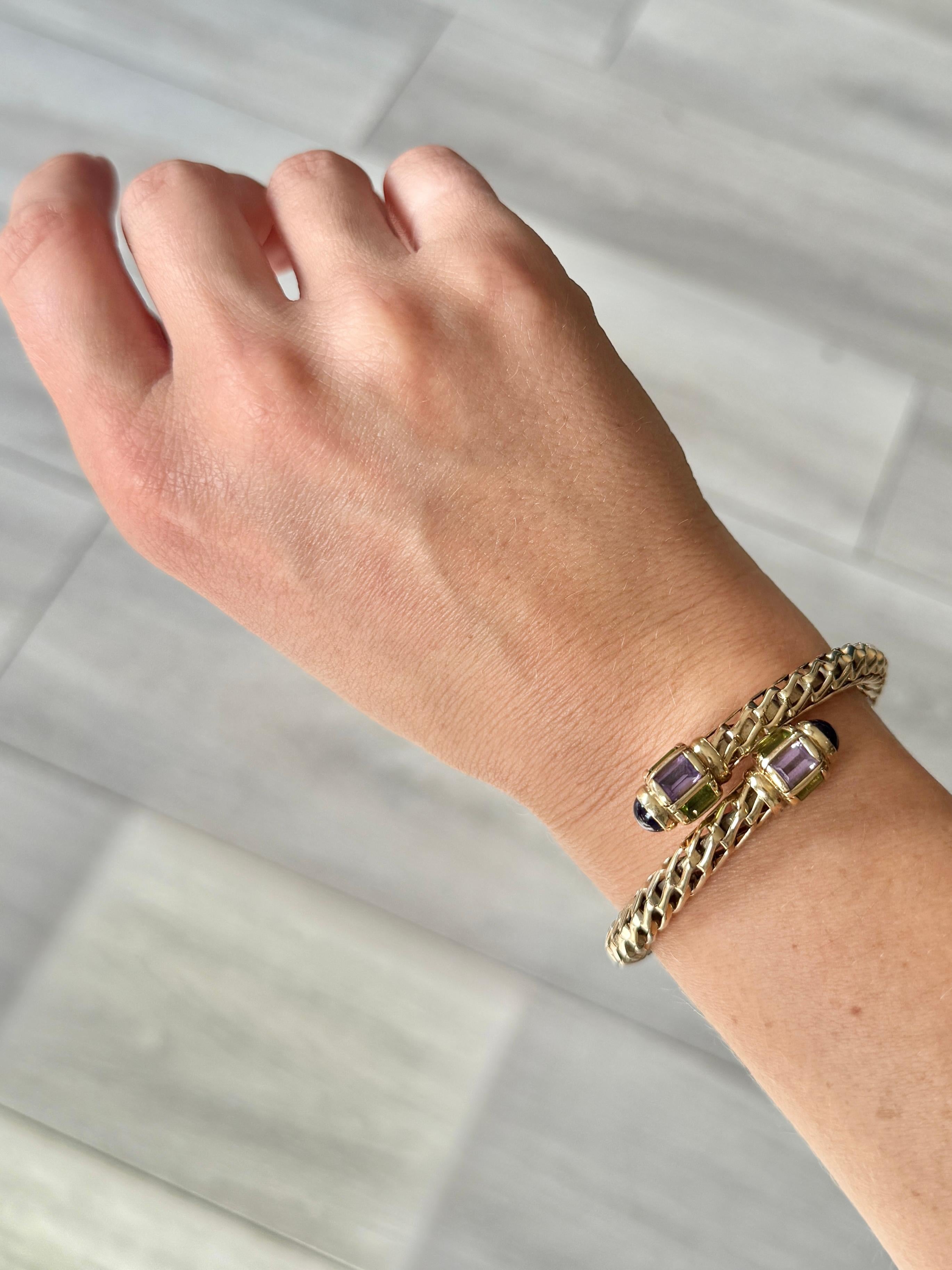 Vintage 9 Karat Gold, Peridot und Amethyst Armreif für Damen oder Herren im Angebot