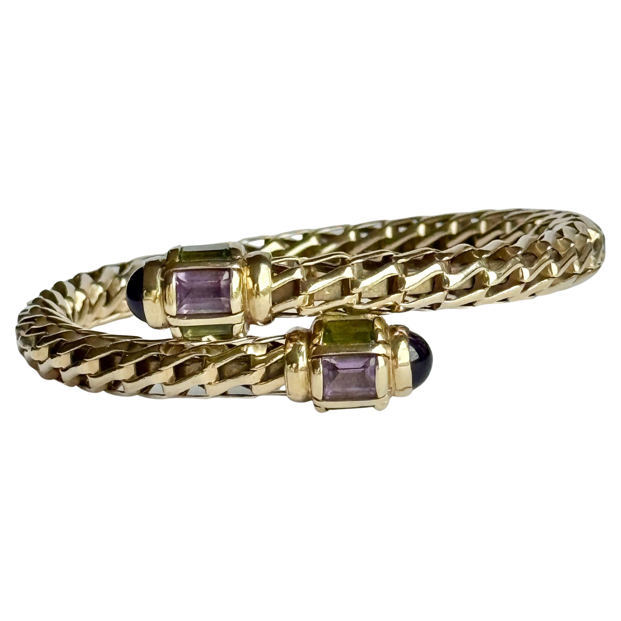 Vintage 9 Karat Gold, Peridot und Amethyst Armreif im Angebot