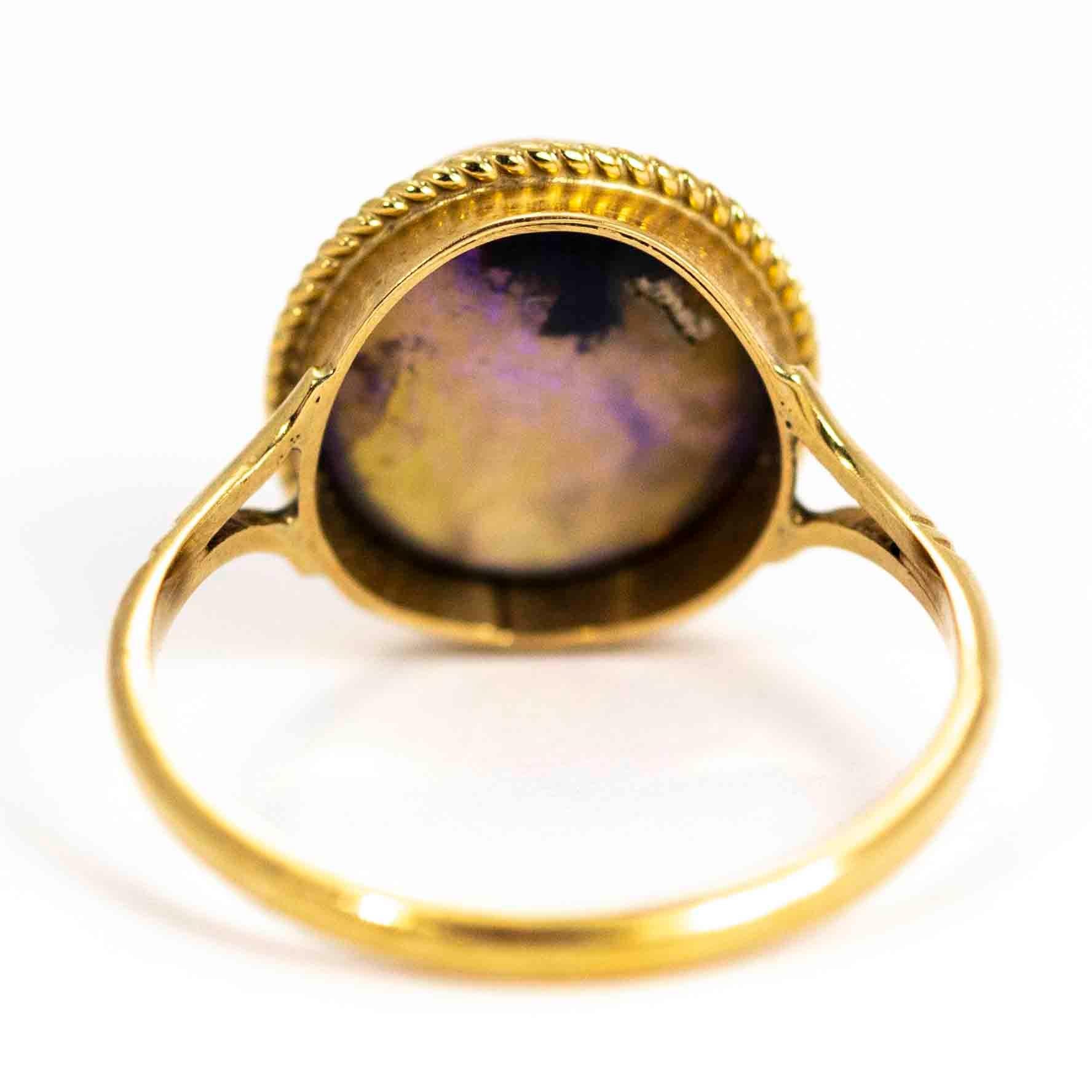 Vintage 9 Carat Gold Purple Agate Ring In Excellent Condition In Chipping Campden, GB
