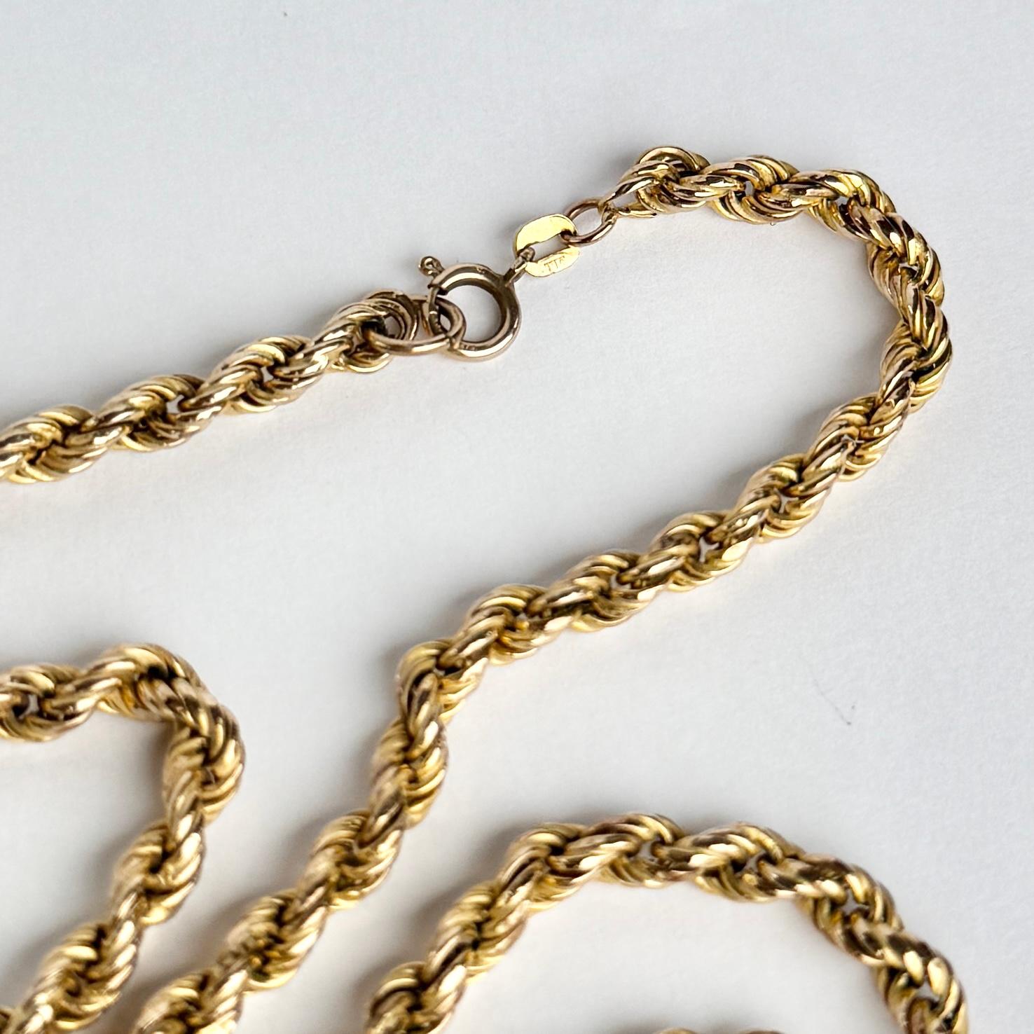 Vintage 9 Carat Gold Rope Twist Link Necklace In Good Condition For Sale In Chipping Campden, GB