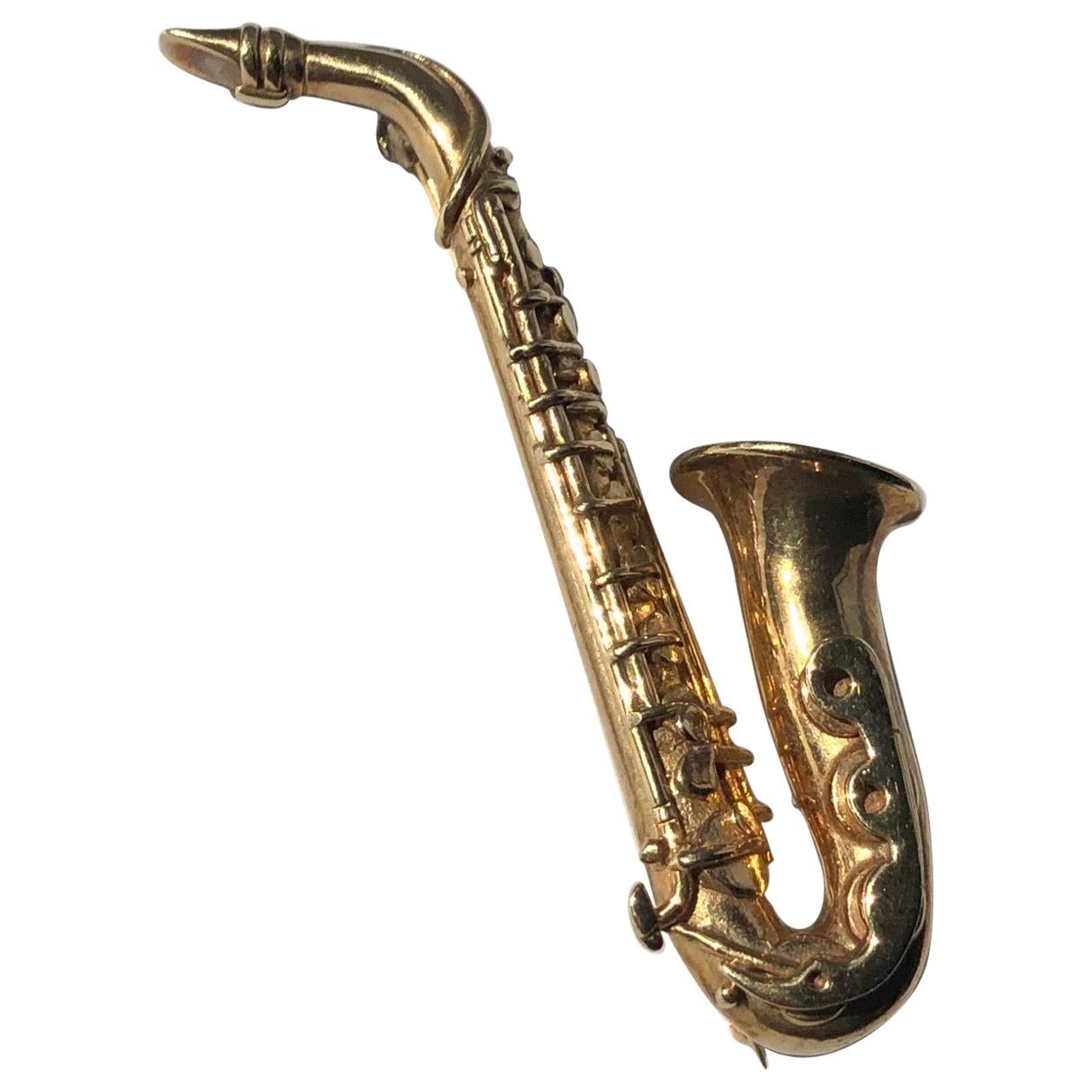 Vintage 9 Carat Gold Saxophone Brooch