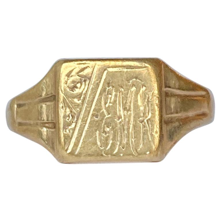 Anillo de sello vintage de oro de 9 quilates