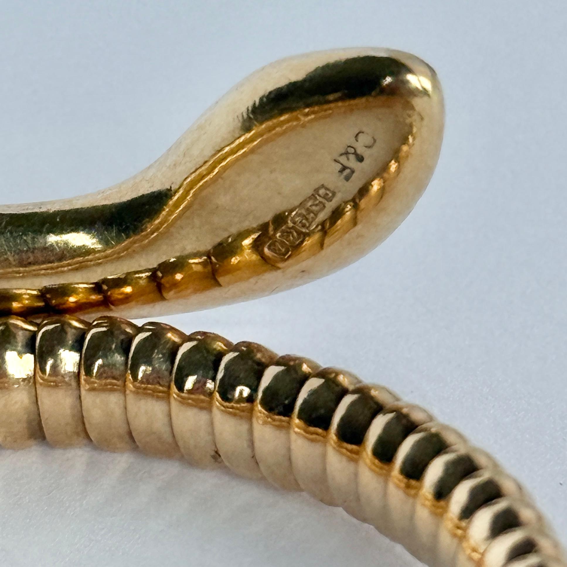 Round Cut Vintage 9 Carat Gold Snake Bracelet Set With Rubies For Sale