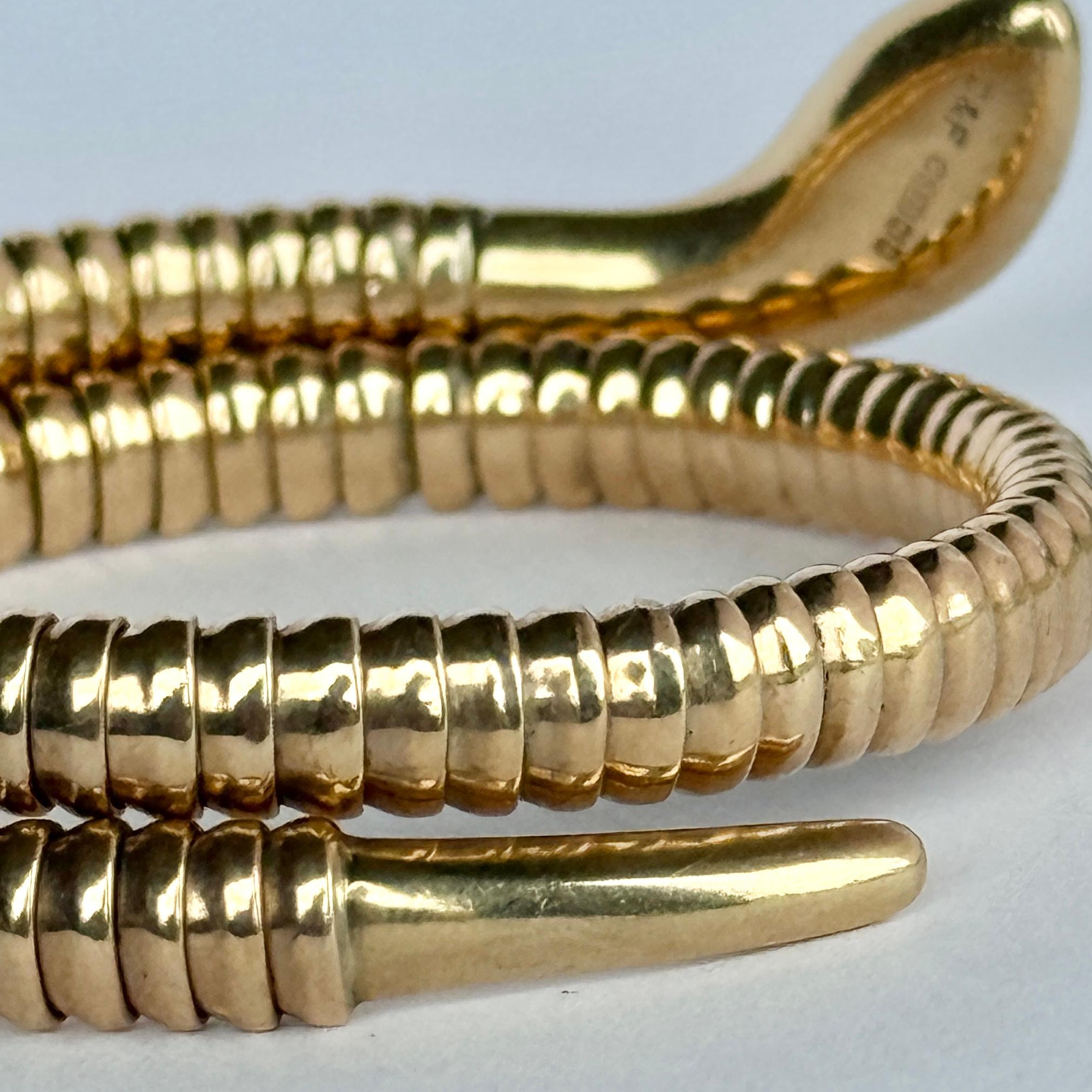 Vintage 9 Carat Gold Snake Bracelet Set With Rubies In Good Condition For Sale In Chipping Campden, GB