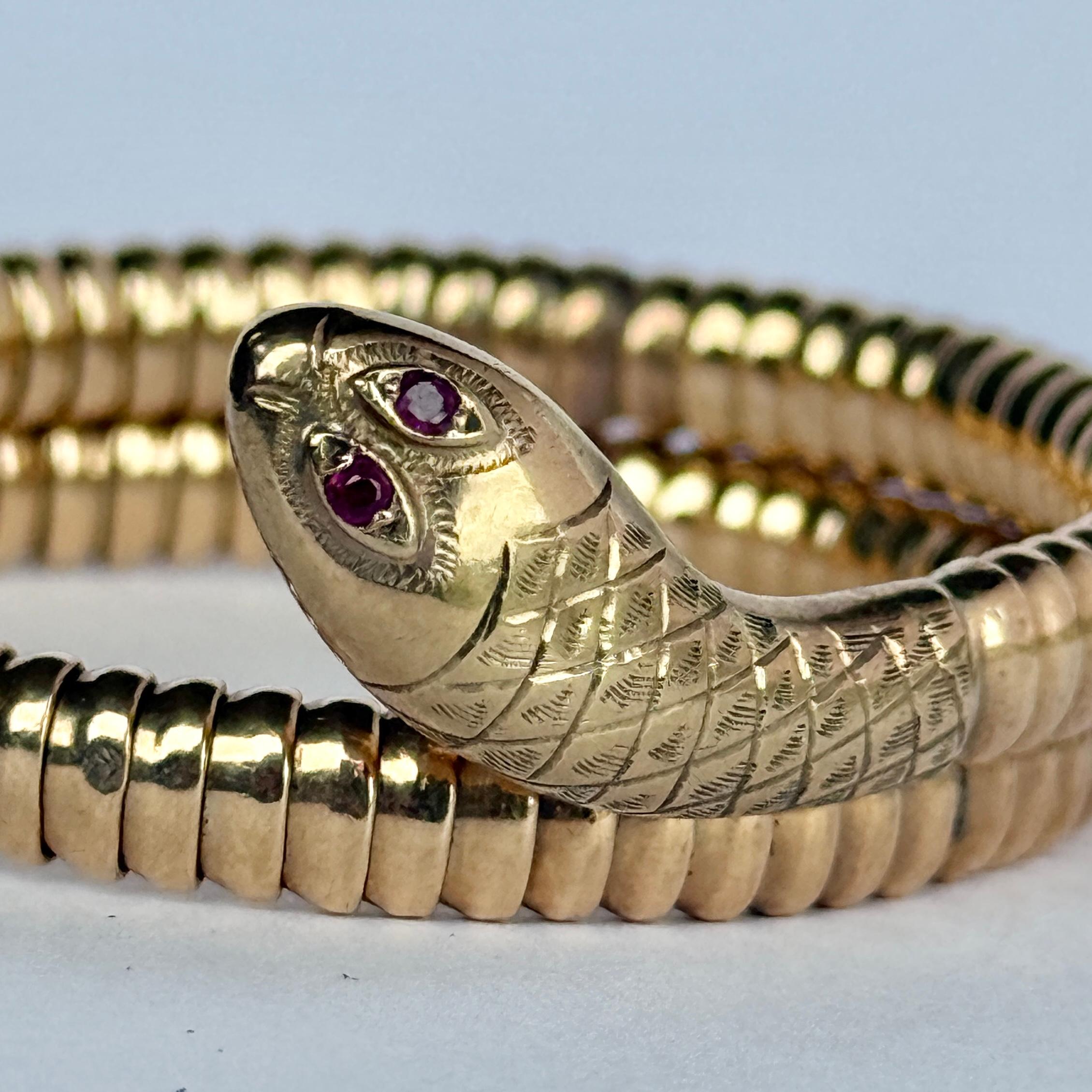 Women's Vintage 9 Carat Gold Snake Bracelet Set With Rubies For Sale