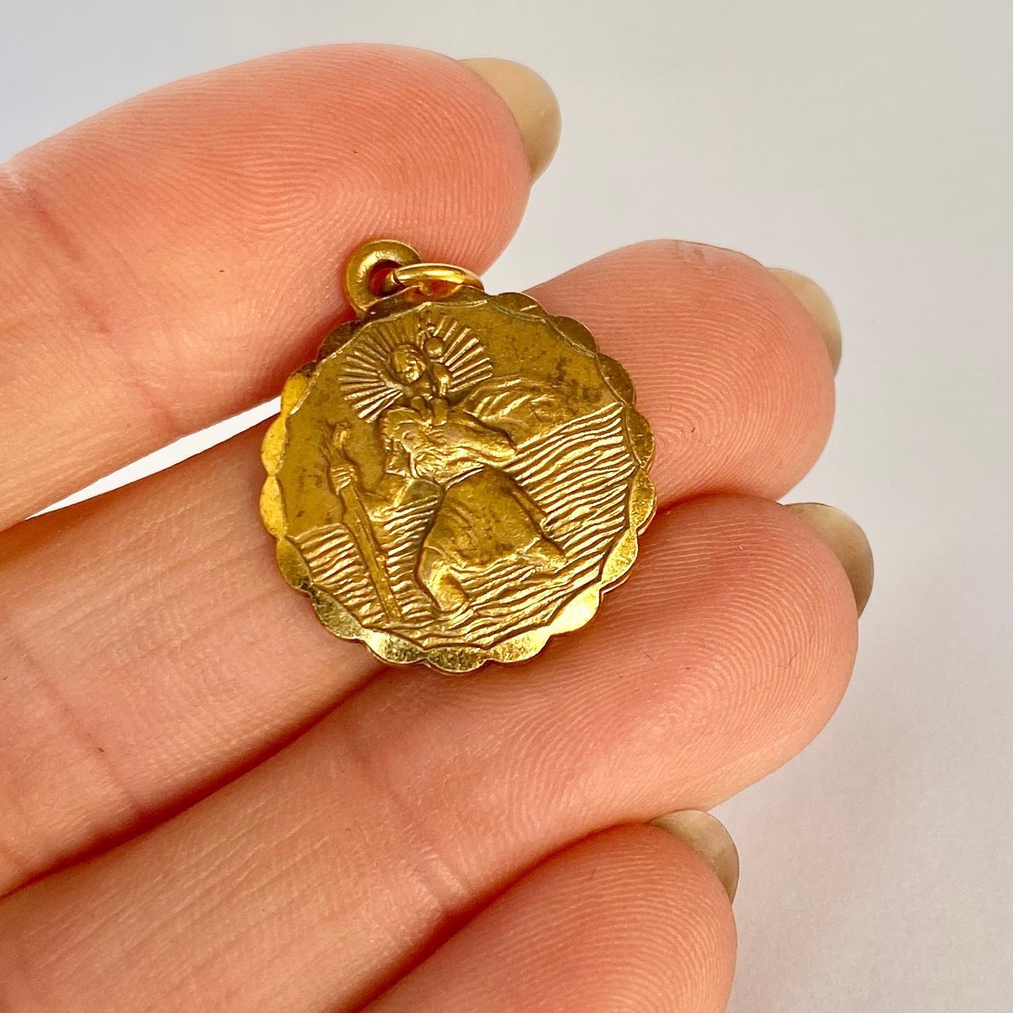 vintage gold st christopher pendant