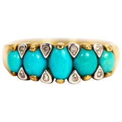 Vintage 9 Carat Gold Turquoise and Diamond Five-Stone Ring