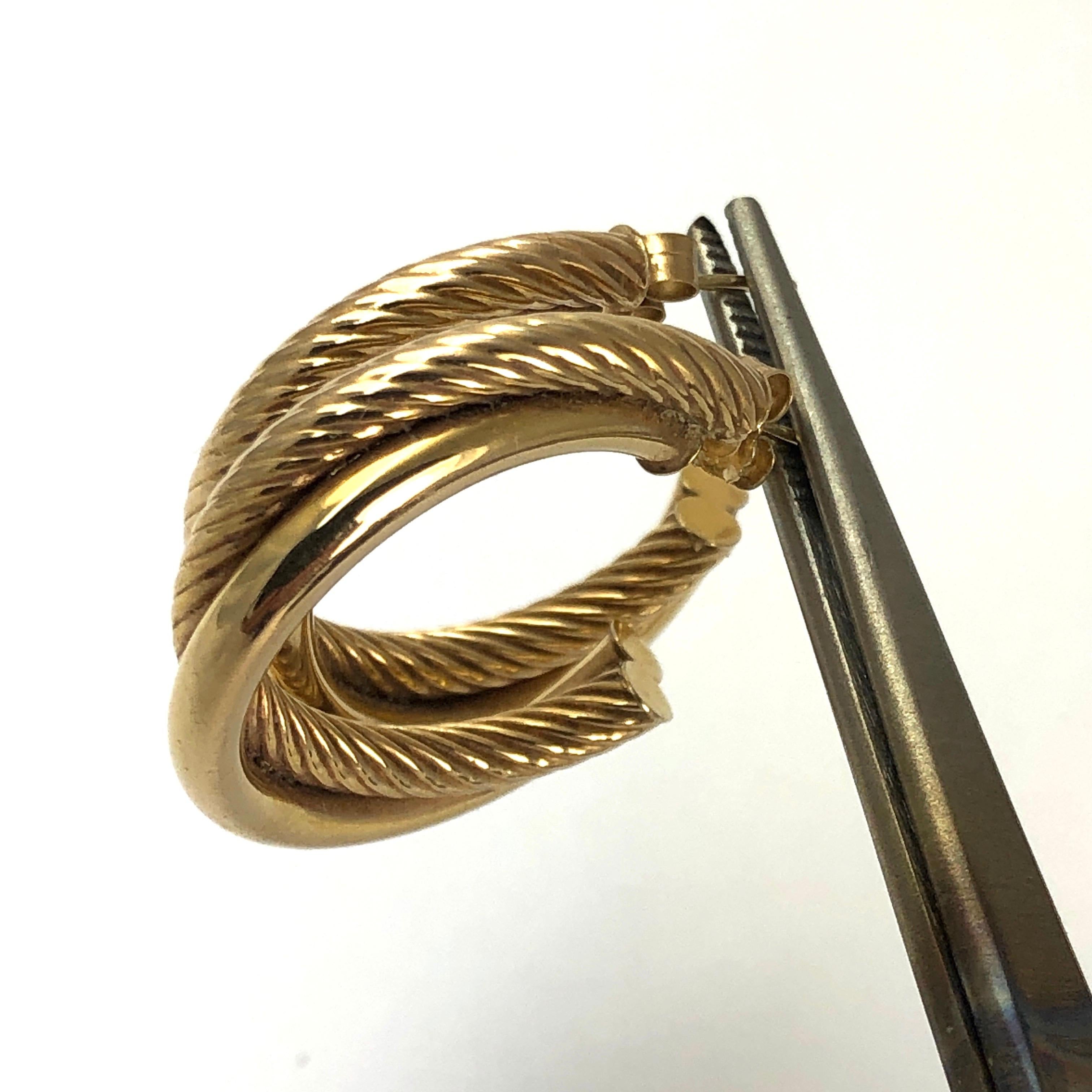 Modern Vintage 9 Carat Gold Twist Detail Hoop Studs For Sale