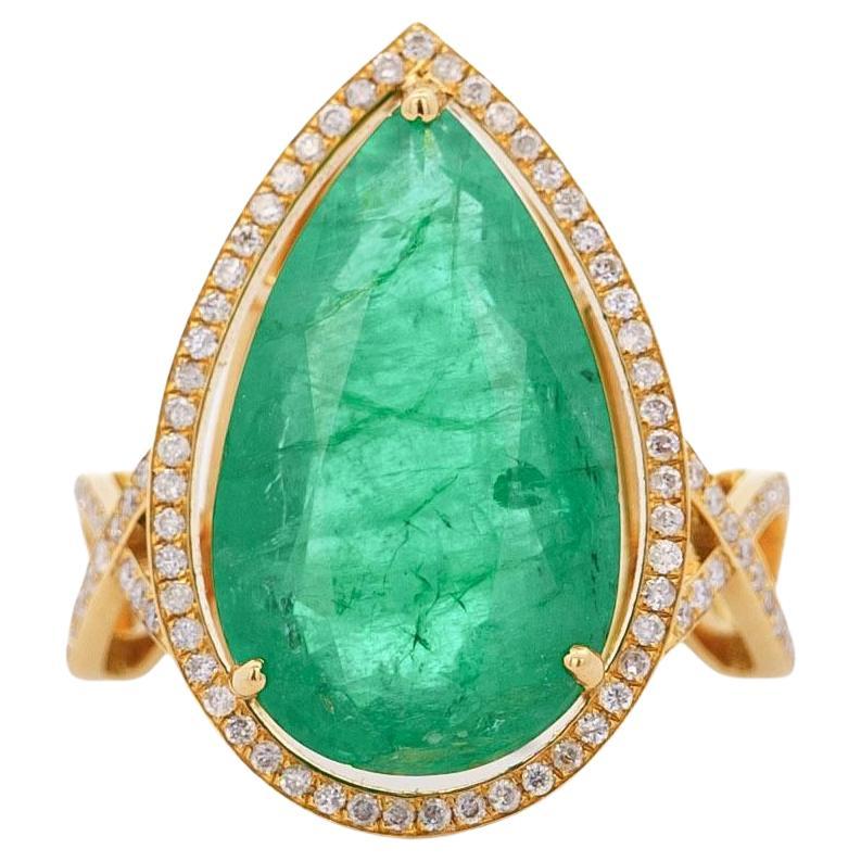 Vintage 9 Carat Pear Cut Zambian Emerald & Diamond Halo Ring Jacket in 18K Gold For Sale