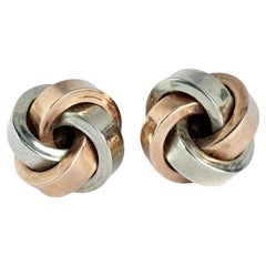 Vintage 9 Carat Rose and White Gold Knot Stud Earring
