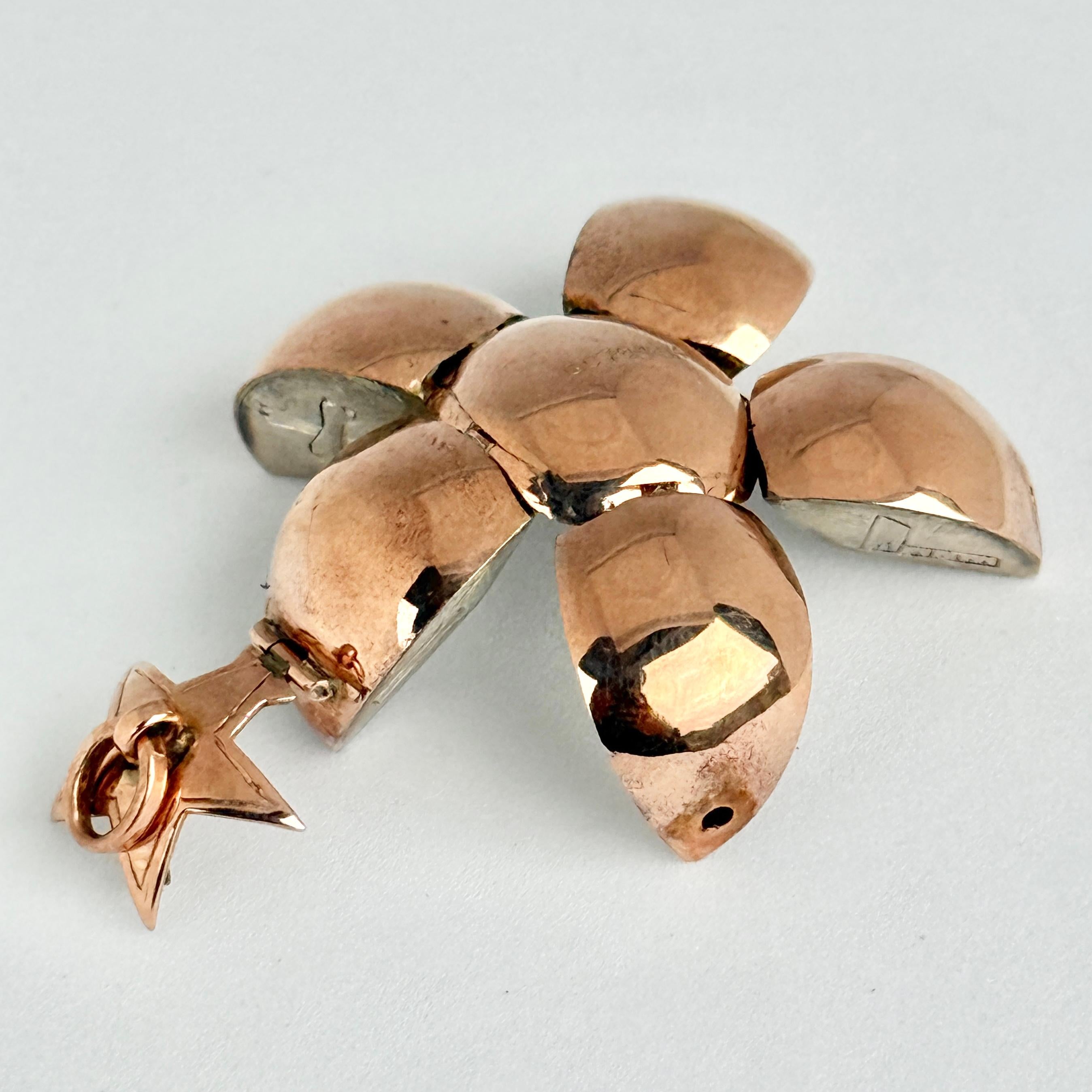 da uomo o donna Ciondolo massonico a forma di stella d'argento e oro rosa d'epoca a 9 carati in vendita