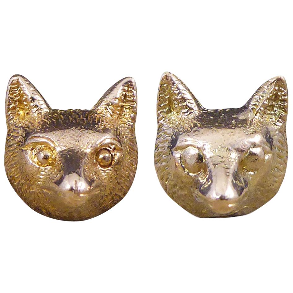 Vintage 9 Carat Rose Gold Fox Head Earrings