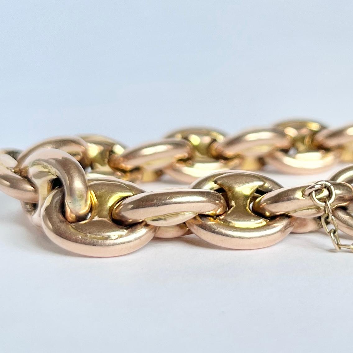 Vintage 9 Carat Rose Gold Mariner Link Bracelet In Good Condition For Sale In Chipping Campden, GB