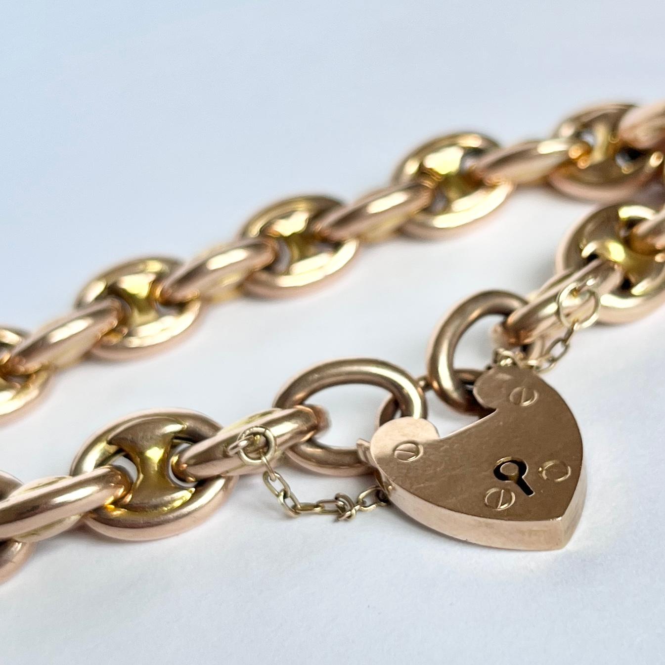 Women's or Men's Vintage 9 Carat Rose Gold Mariner Link Bracelet For Sale