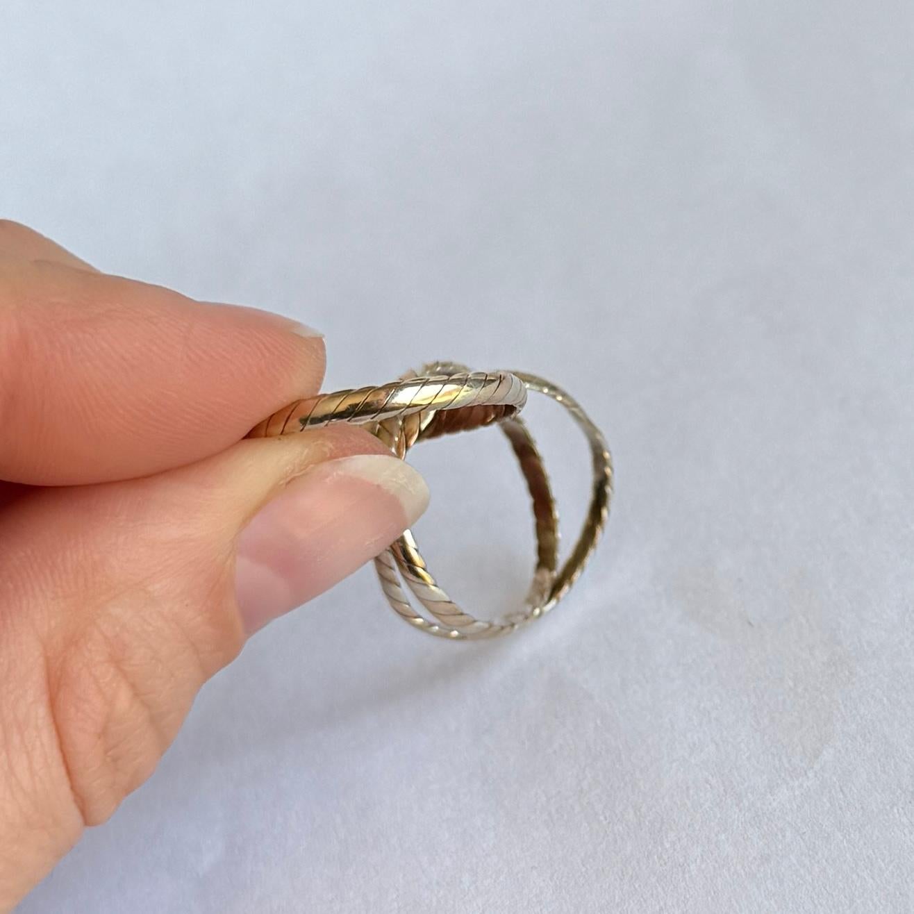 Women's Vintage 9 Carat Rose, White and Yellow Gold Twist Triple Band Ring