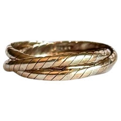Vintage 9 Carat Rose, White and Yellow Gold Twist Triple Band Ring