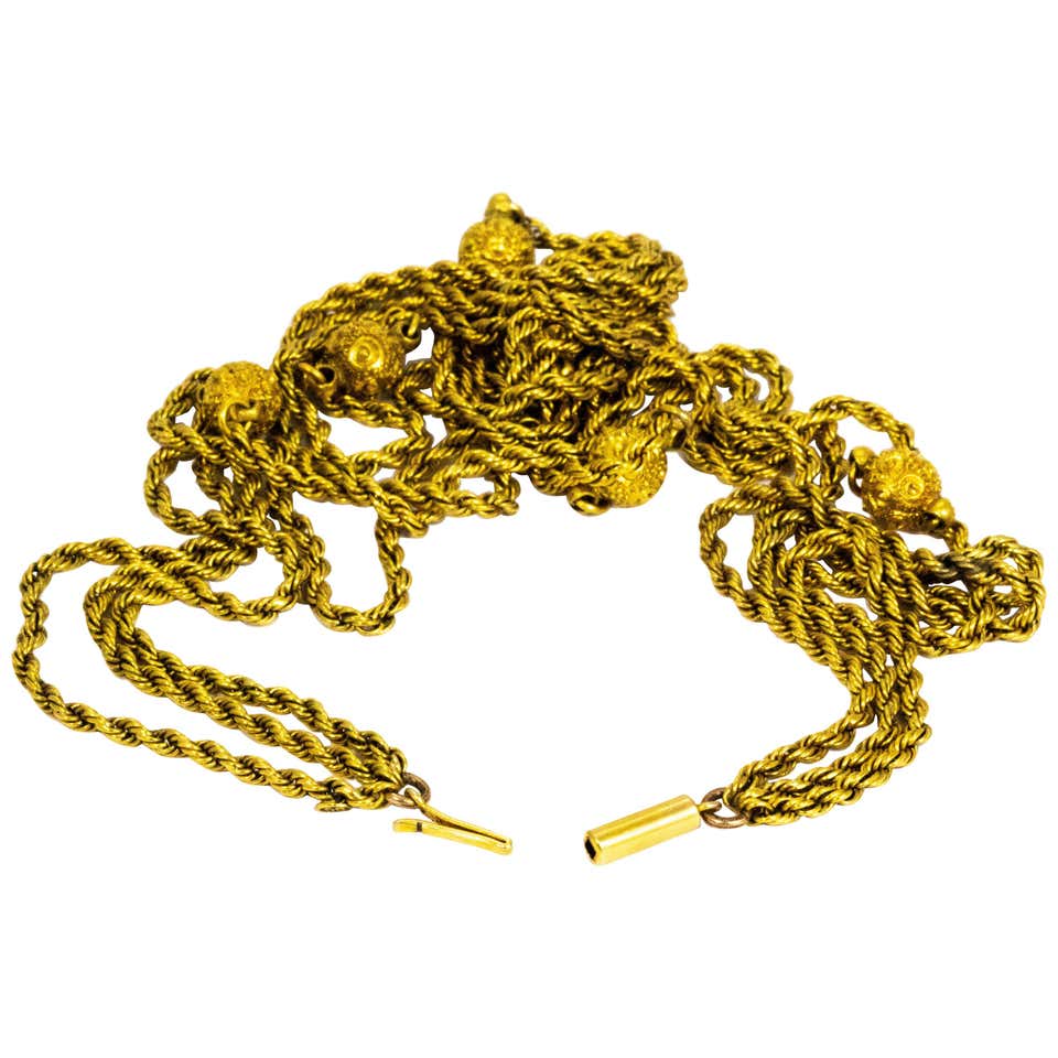 Vintage 9 Carat Triple Tier Gold Rope Twist and Orb Chain at 1stDibs